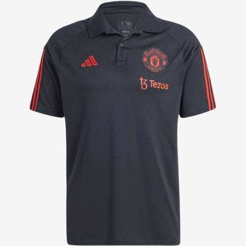 Adidas阿迪达斯正品曼联TIRO23男款条纹标识足球短袖Polo衫IM0521