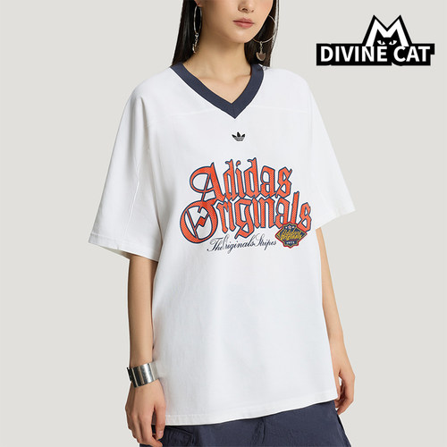 Adidas/阿迪达斯正品三叶草女士休闲宽松日常字母印花T恤KT3062