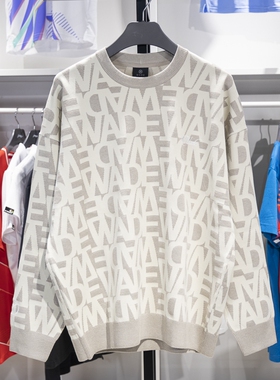 李宁正品韦德系列男子潮流休闲圆领满印宽松套头编织衫AMBU053-4