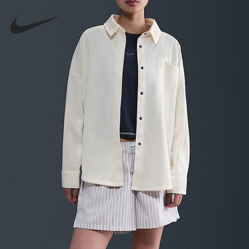 Nike/耐克正品 Sportswear 女士宽松简约翻领休闲衬衫HV1957-110