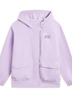 李宁正品户外系列女大童加绒保暖防泼水连帽运动夹克外套YFDU310