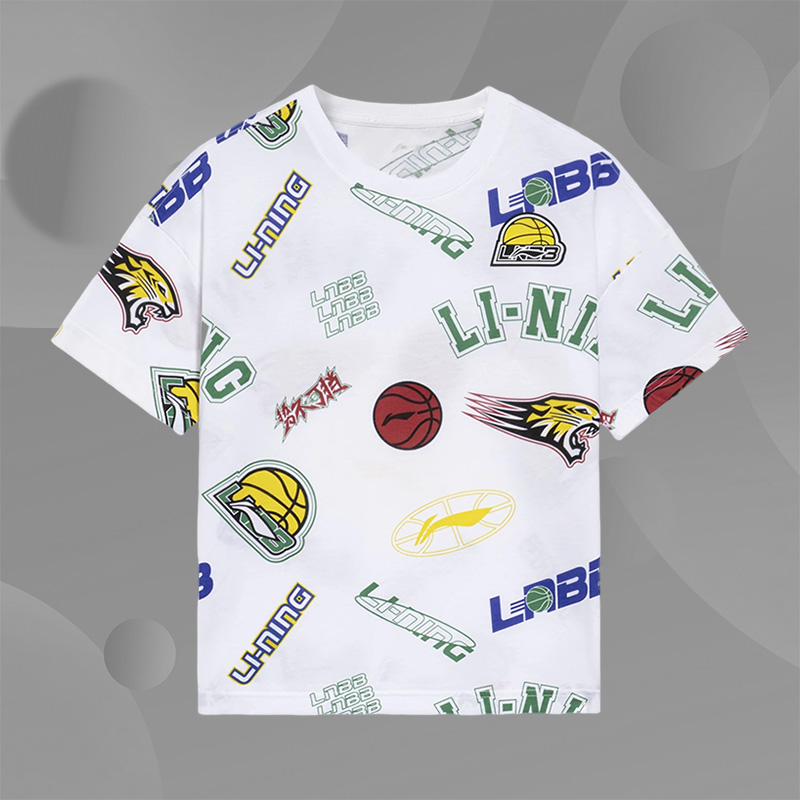 Lining/李宁正品男大童篮球系列舒适耐洗宽松圆领短袖T恤YHSS079