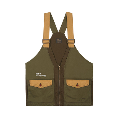 李宁正品新款滑板系列男子多口袋潮流休闲拉链宽松马甲AMDR037-1