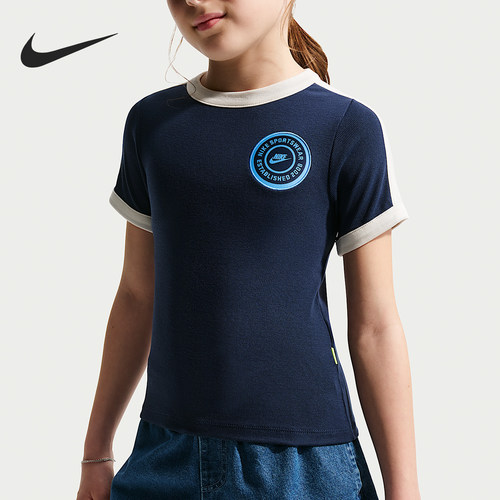 Nike/耐克正品夏季新款大童印花圆领复古针织T恤IF2757-410