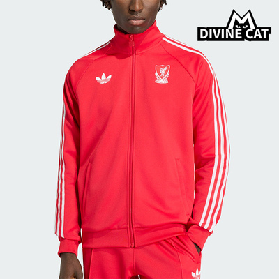 Adidas/阿迪达斯正品三叶草新款男红白色经典足球夹克外套JZ0144