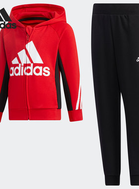 Adidas/阿迪达斯正品小童连帽经典三条纹训练运动套装 GP0364