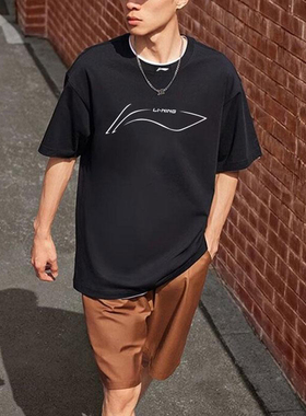 李宁正品夏季新款男女同款宽松透气运动休闲圆领短袖T恤YHSU167-2