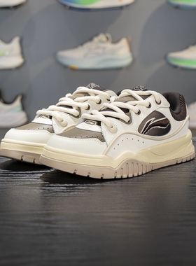 李宁正品2025冬季布欧男子耐磨轻便时尚厚底休闲板鞋AGCV463-1