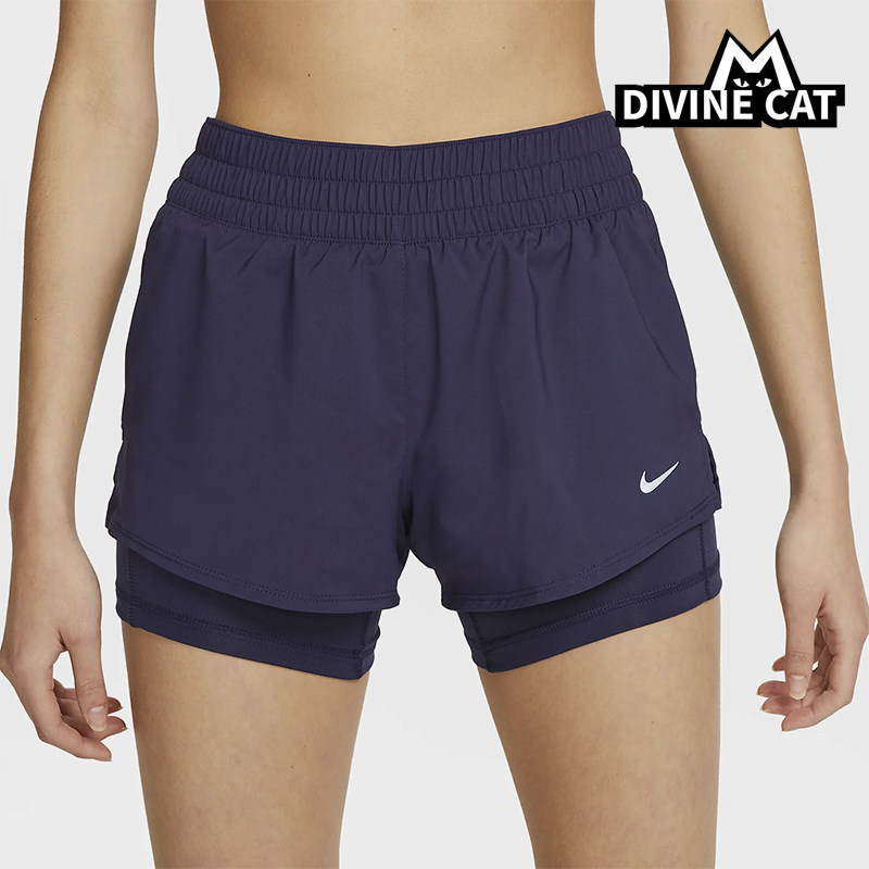 Nike/耐克正品2025女士梭织松紧腰透气二合一运动短裤DX6013-555