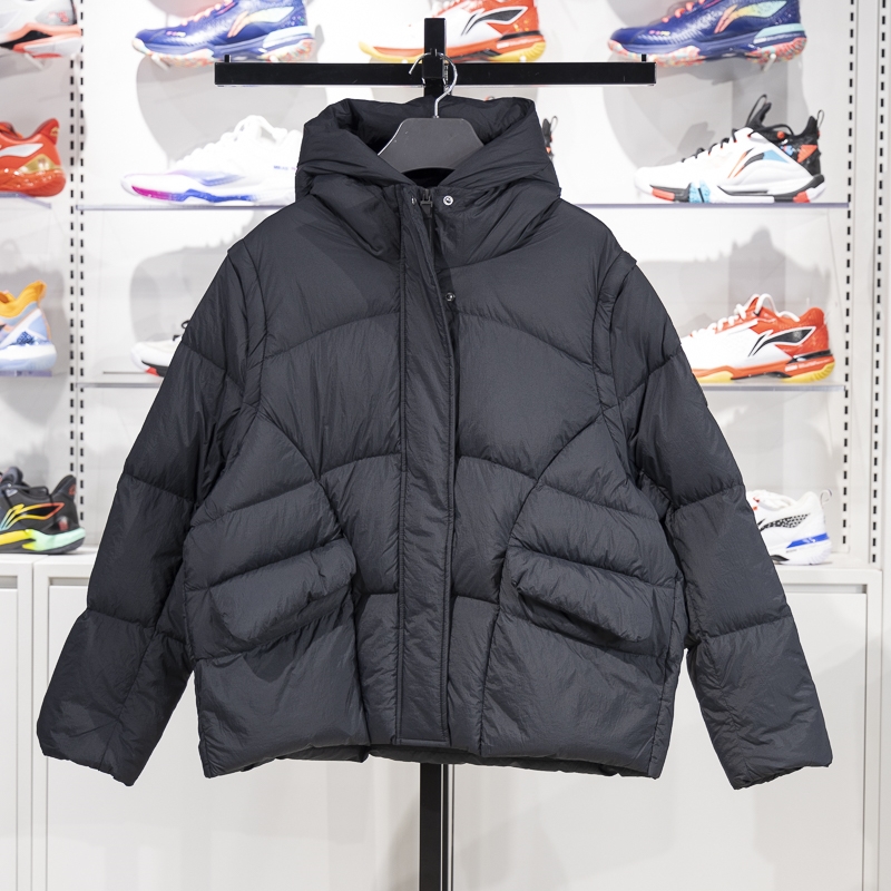 李宁正品2024新款健身系列女子保暖宽松可拆卸羽绒服AYMU086-5