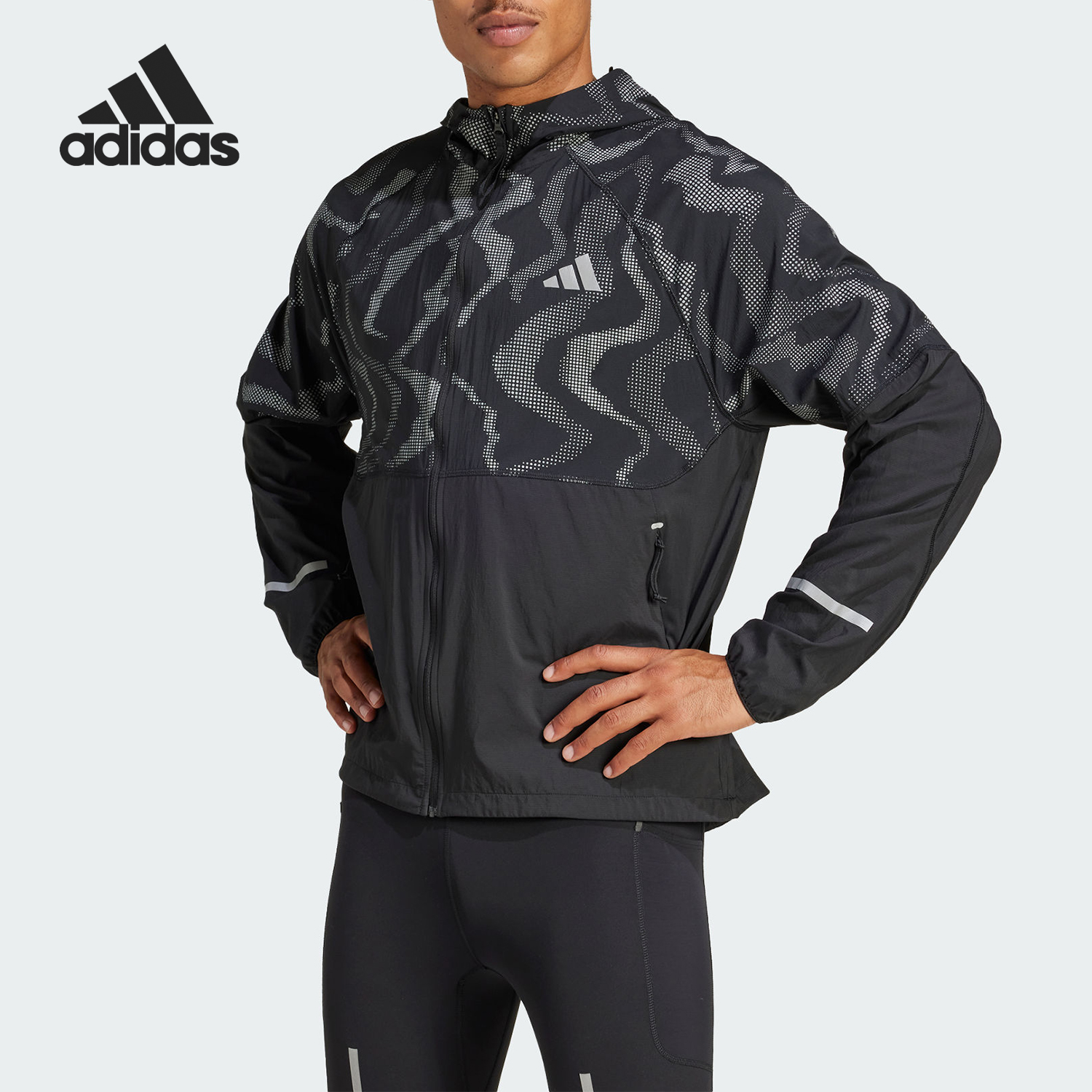 Adidas/阿迪达斯正品新款男士运动连帽训练印花外套JD7796