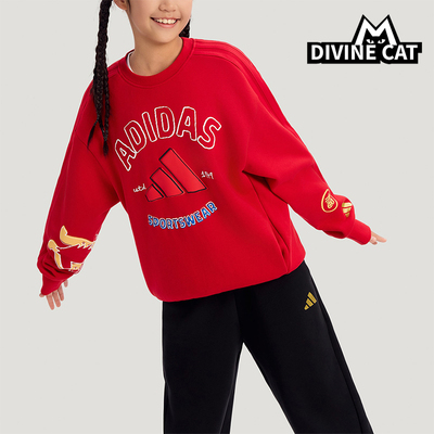 Adidas/阿迪达斯正品2026春季款儿童日常圆领套头针织卫衣KV7000