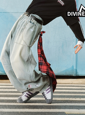 Adidas/阿迪达斯正品三叶草男士时尚经典运动弯刀牛仔长裤KT6366