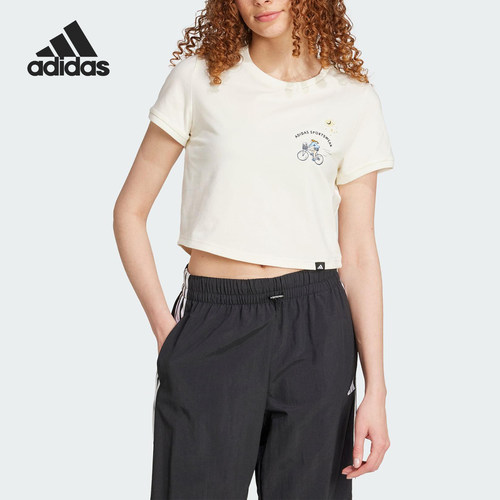 Adidas/阿迪达斯正品2025夏季女士短款印花休闲透气T恤JX5327