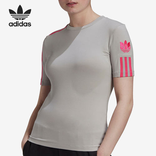 Adidas/阿迪达斯正品三叶草3D TREFOIL女子运动弹力T恤GM6768