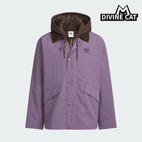 Adidas/阿迪达斯正品三叶草男士休闲连帽二合一复古棉服KW1240