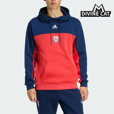 Adidas/阿迪达斯正品2025男士连帽足球运动抓绒复古卫衣KE3910