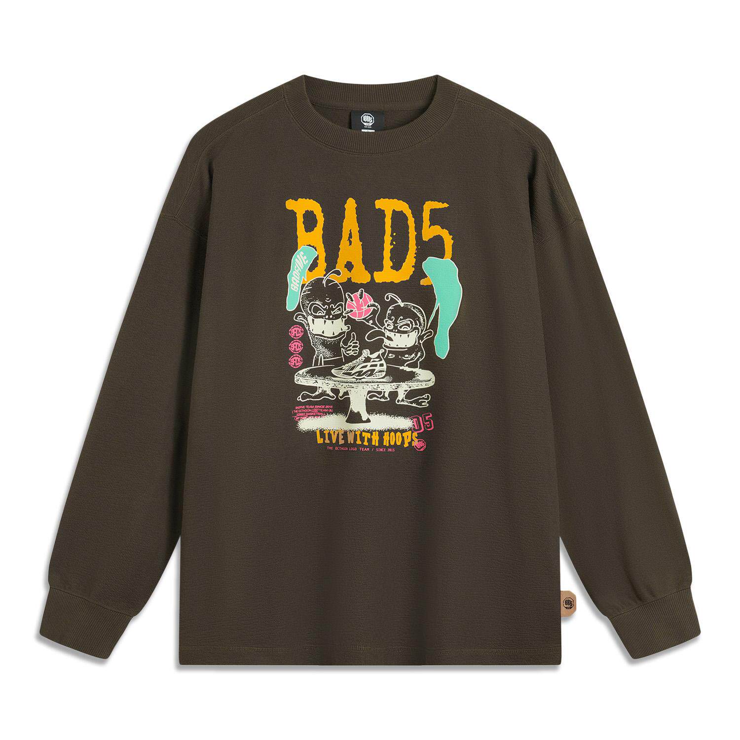 李宁正品反伍BADFIVE男子宽松时尚休闲印花针织套头卫衣AWDU507