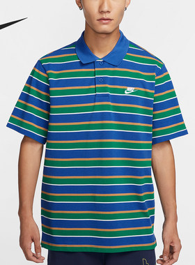 Nike/耐克正品新款男士休闲条纹宽松翻领运动短袖FN3897-480