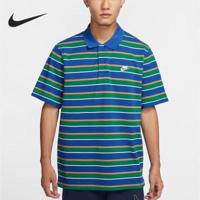 Nike/耐克正品新款男士休闲条纹宽松翻领运动短袖FN3897-480