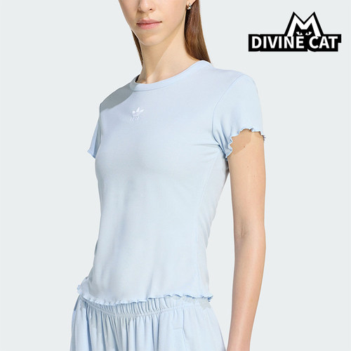 Adidas/阿迪达斯正品2026年女士简约经典波浪边运动短袖T恤KE1108