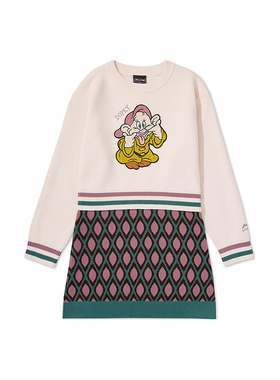 李宁正品运动生活系列大童时尚潮流拼接长袖圆领连衣裙YSKS190-2