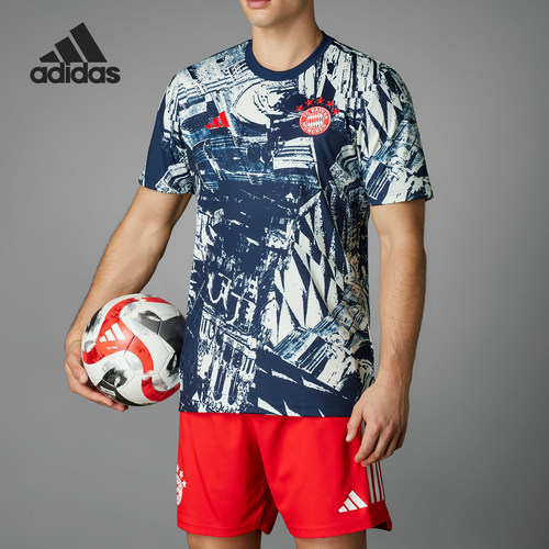Adidas/阿迪达斯正品拜仁男士足球热身运动短袖球衣IQ0614