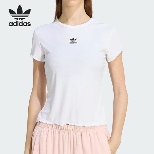 Adidas/阿迪达斯正品三叶草女士时尚修身短款日常T恤KE1107