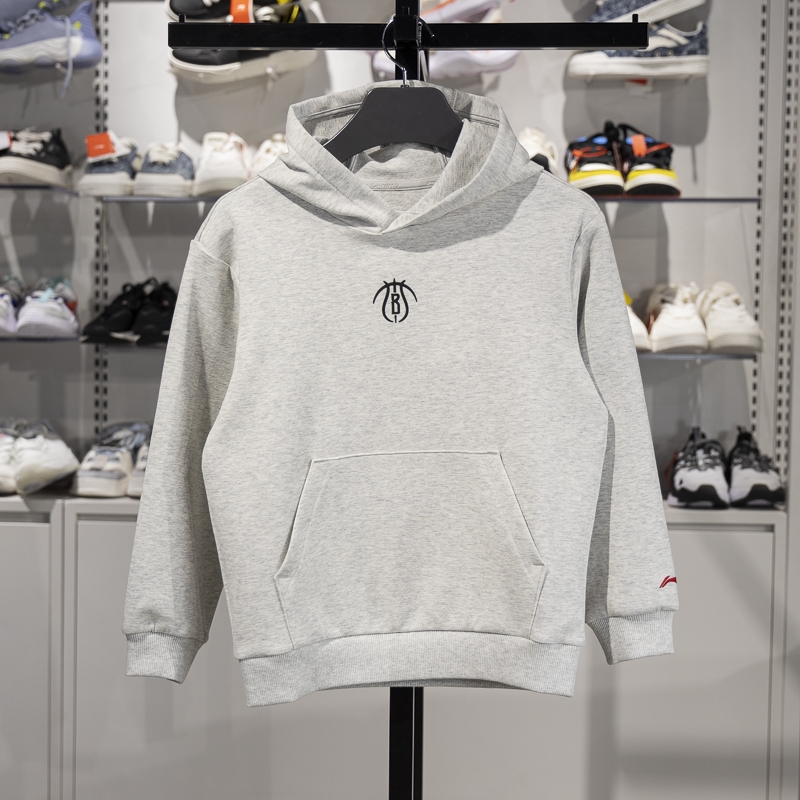 李宁正品2025新款男大童宽松百搭时尚休闲针织连帽卫衣YWDV017-3