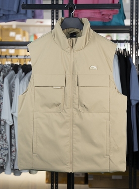 李宁正品运动生活系列男子保暖防泼水立领运动羽绒马甲AMRU033-4