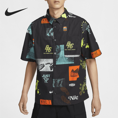 Nike/耐克正品Sportswear男士复古翻领印花衬衫T恤HM4453-010