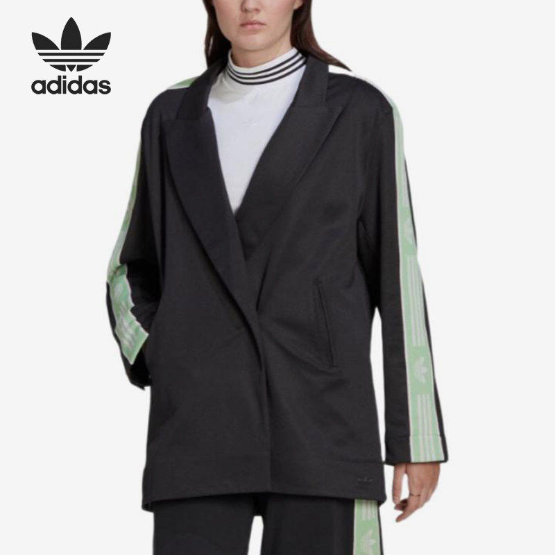 Adidas阿迪达斯正品三叶草女翻领侧面条纹印花西装外套HM1523