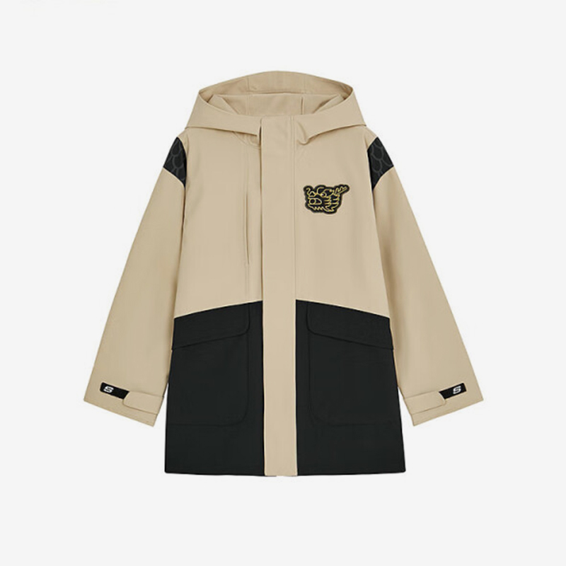 Skechers/斯凯奇正品2024新款儿童连帽拼接时尚拉链防风外套