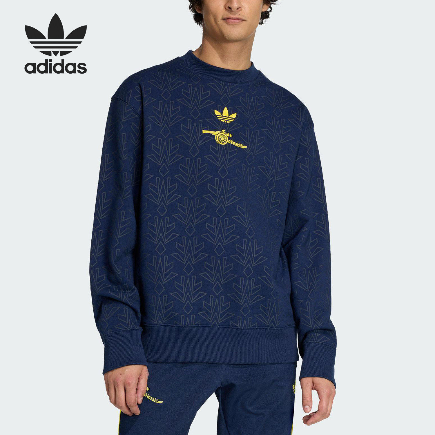 Adidas/阿迪达斯正品三叶草男士圆领套头足球运动卫衣JZ4106