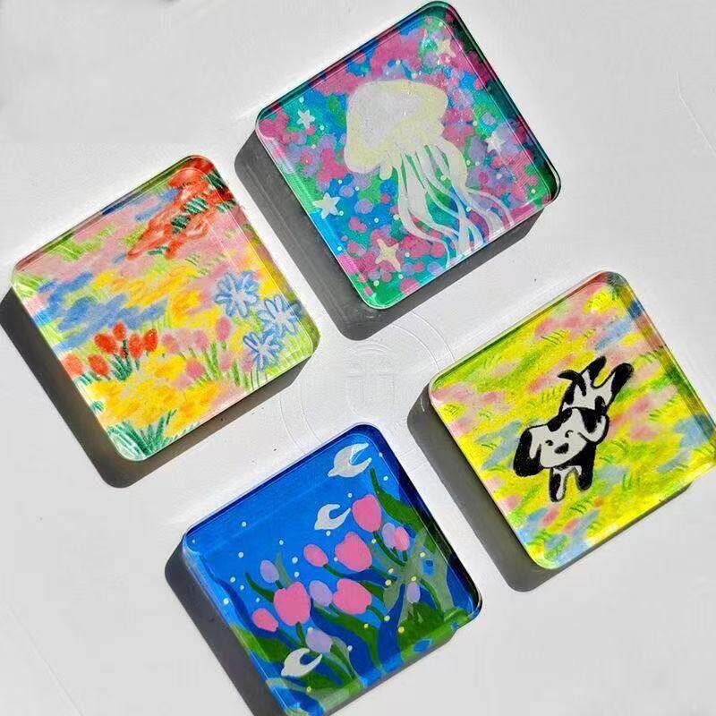 自制手工磁吸冰箱贴四方透明方砖正方形冰箱门磁片压克力圆形材料