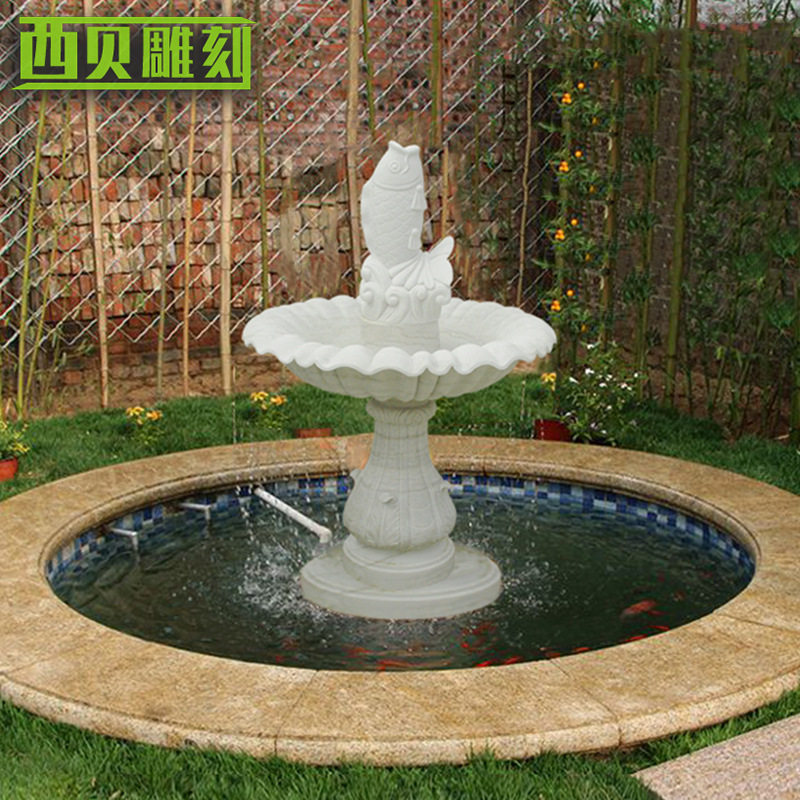 小型大理石鲤鱼喷泉雕塑