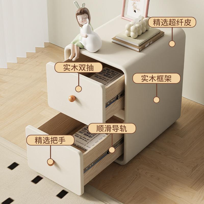 F9轻奶油风收实木儿童头柜床奢简约现代小型超窄边迷你夹缝纳储物