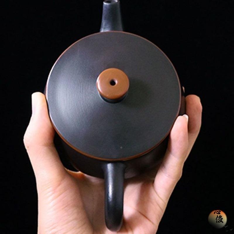 #云南建水可紫陶茶壶陶壶素面黑瓦壶大口石汉紫瓢壶提KPP可转家用