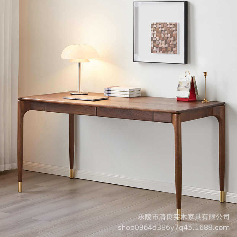 实木书桌北美黑胡桃办公桌抽屉家用学习桌简约卧室胡桃木电脑桌子