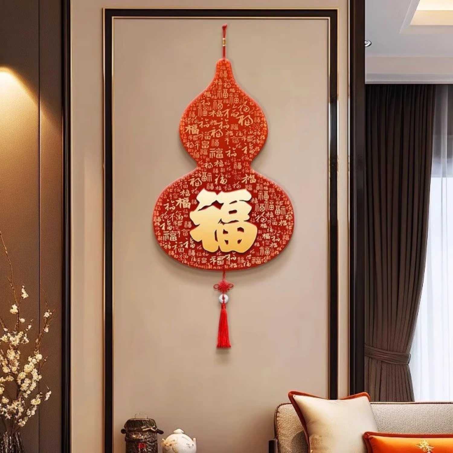福禄客厅电视背景墙装饰画挂绳画