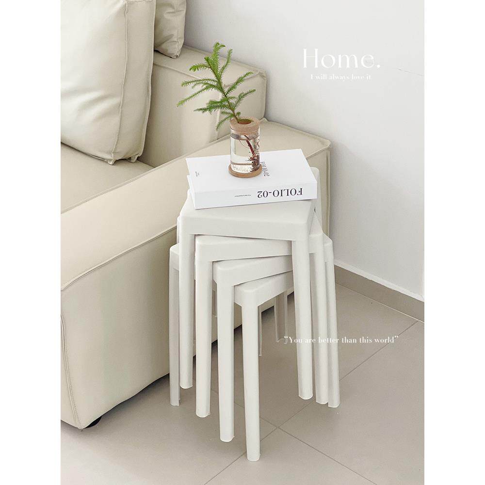 poo料猫YJ-YP-DZ北欧简约可放塑料凳叠子家p用塑加厚小方凳板凳简