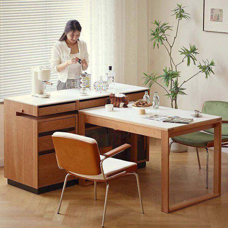 北岩板餐桌缩实木餐椅SS01家用小户型桌中古风饭桌客欧厅覆古办伸