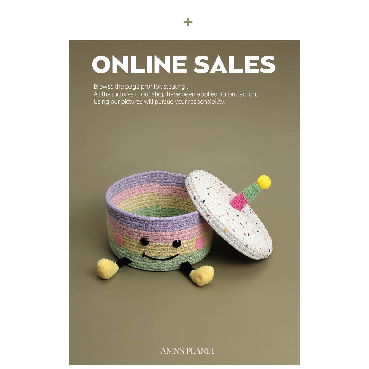 AMNN 多巴胺趣蛋糕棉绳编零收纳筐织可爱卡通桌面味QTP杂物食收纳