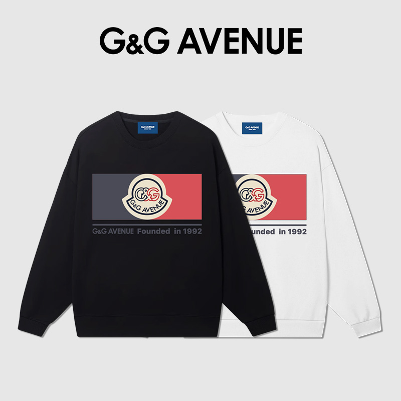 G&G AVENUE 轻奢圆领美式卫衣男春秋季宽松休闲长袖T恤纯棉女潮牌