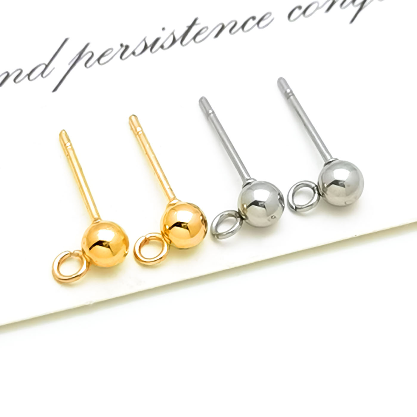 304不锈钢耳饰配件3mm圆珠耳针炉内真空电镀保色一口价4个diy配饰