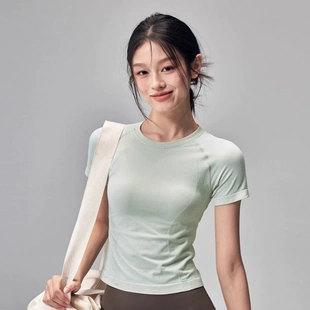 健身速干薄款速干瑜伽服短袖修身弹力运动上衣夏季普拉提跑步T恤