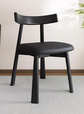 轻奢法式NQR靠背椅子椅简家用餐椅木椅子船约桨子实实木皮面餐桌