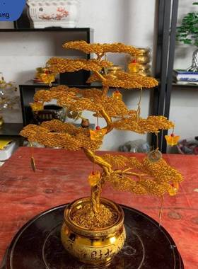 盆造型铝丝景客摆件件发L-101270财树摇钱树铝线纯手工厅摆屋内编