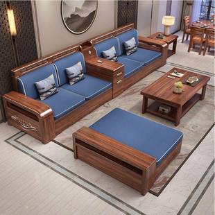 式 金丝胡桃木实木沙MRI发组合客储厅小户夏型冬现代两用中雕花物