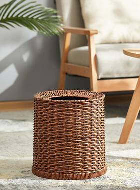 复古纸篓双层宿客TJZ厅式家民生用卫间无盖卧室新中藤编垃圾桶